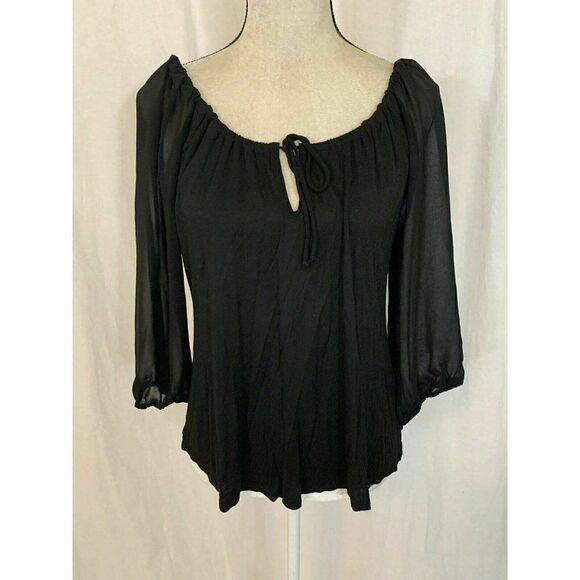 velvet graham spencer Womens Solid Black Long Sleeve Top Blouse P Small Xs - Picture 2 of 7